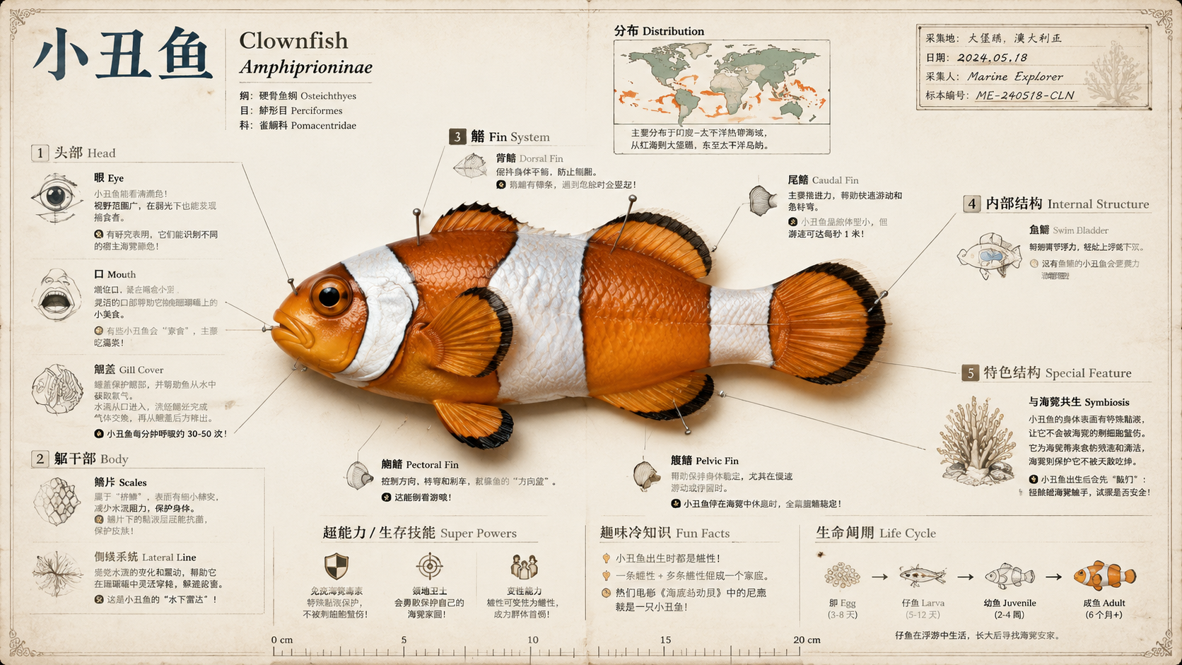 博物馆风格鱼类标本科普图谱